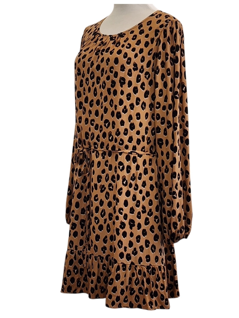 A New Day leopard print dress long sleeve tie waist tan/black elastic cuffs nwt - Picture 6 of 16